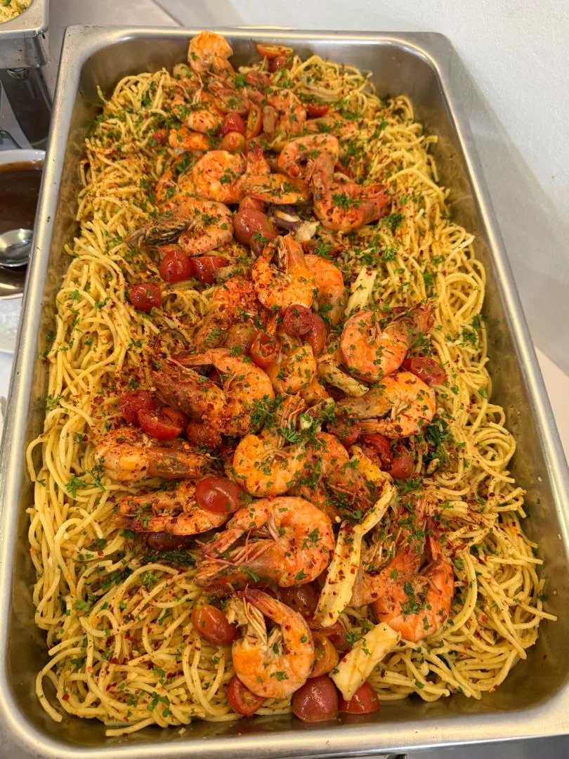 Sajian pasta makanan laut Ans Catering
